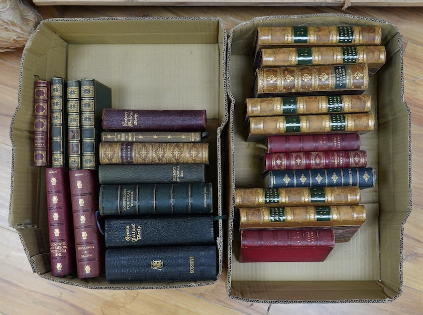 A quantity of leather bound poetical works, including Byron, Longfellow, Dante, Tennyson etc, Condition - fair to good